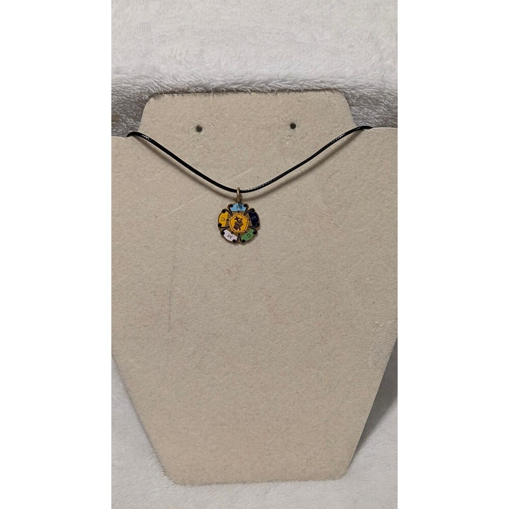 Vintage Royal Neighbors of America (RNA) fraternal enamel pendant on black cord